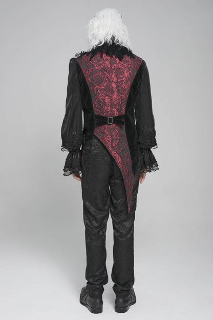 Black Long Sleeves Rose Print Irregular Contrast Color Gothic Vest With Detachable Feather Accessory