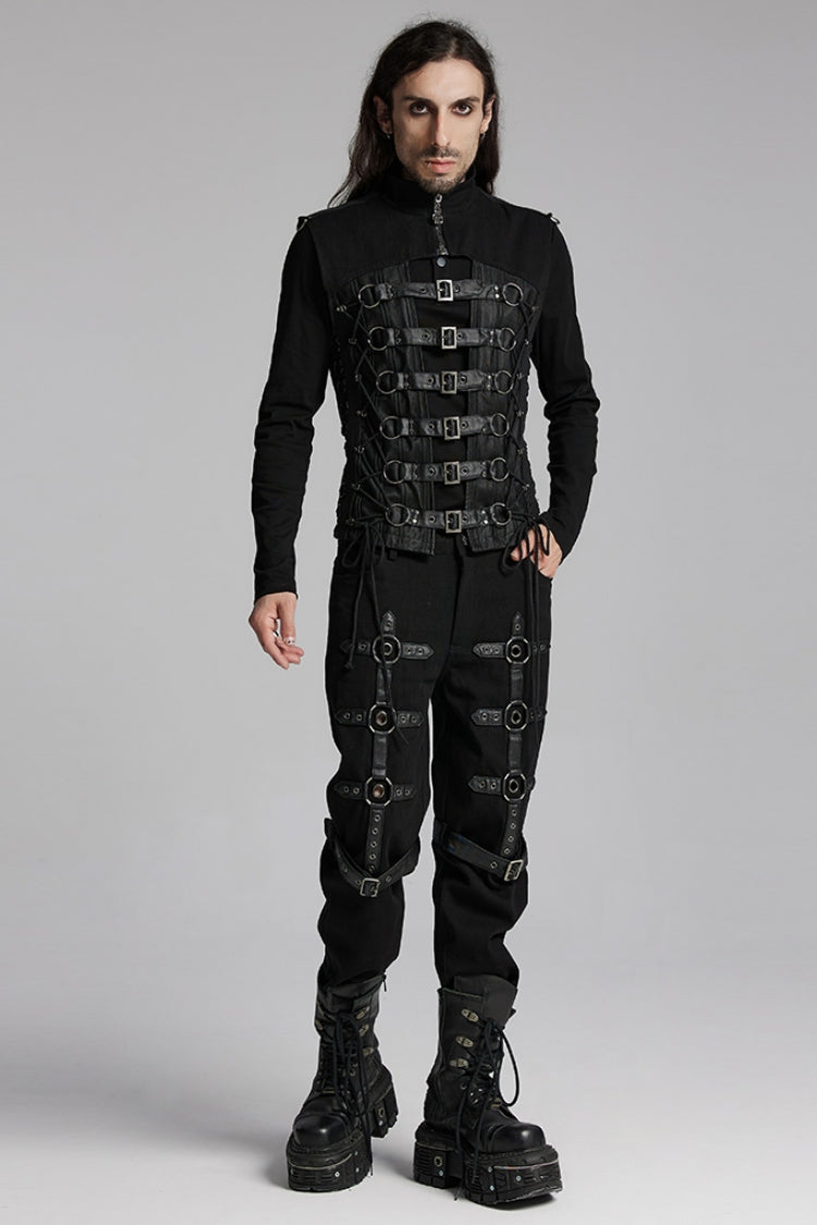 Black Cut-out Buckled Strappy Spaghetti Punk Vest