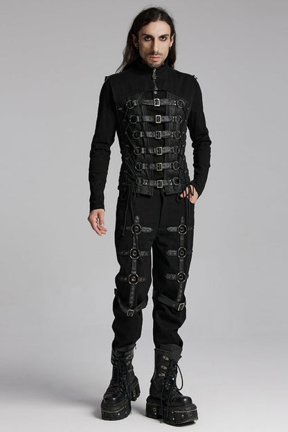 Black Cut-out Buckled Strappy Spaghetti Punk Vest