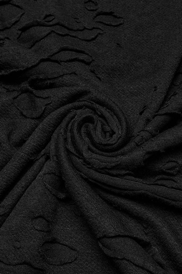 Black Short Sleeves Stitching Mesh Ripped Strap Punk T-shirt