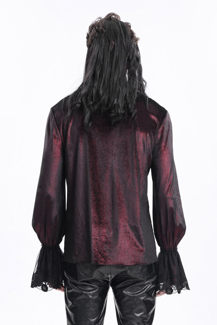Wine Red V Collar Long Sleeves Lace-up Chain Gothic Blouse