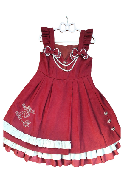 Sweet Ruffle Ribbon Suspender Skirt + Turtle Neck Knit + Hooded Cape