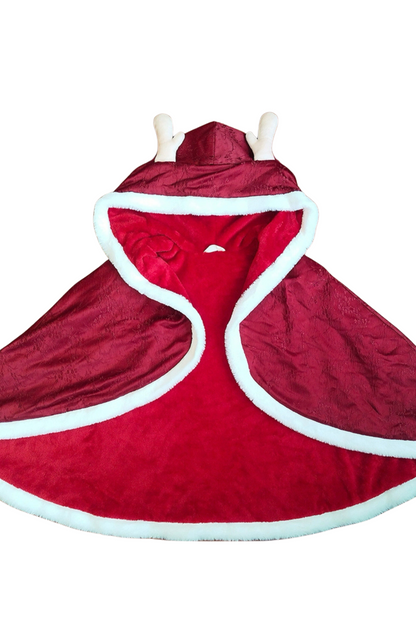 Sweet Ruffle Ribbon Suspender Skirt + Turtle Neck Knit + Hooded Cape