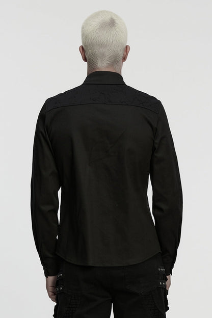 Black Lapel Collar Long Sleeves Ripped Punk Blouse