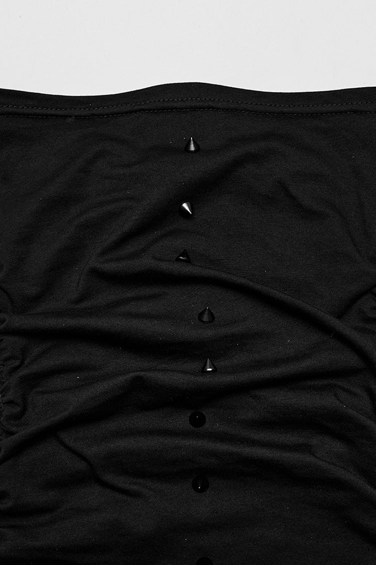Black Long Sleeves Rivet Mesh Punk Blouse With Undetachable Mask
