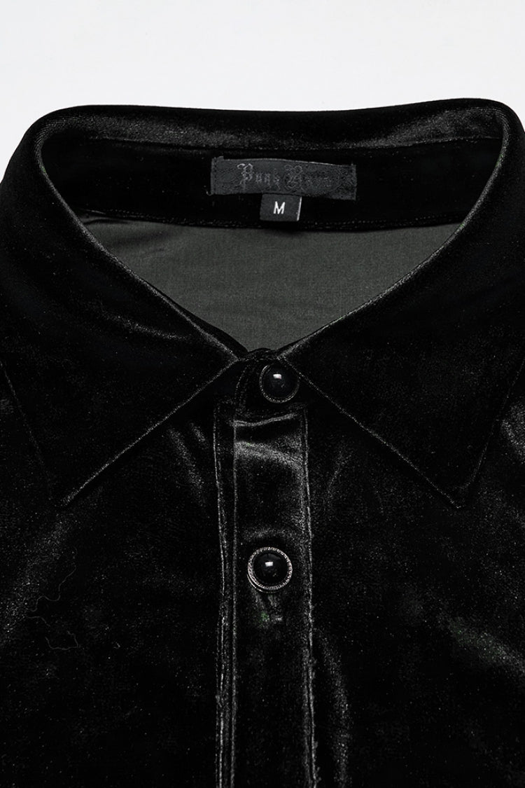 Black Lapel Collar Long Puff Sleeves Gothic Blouse
