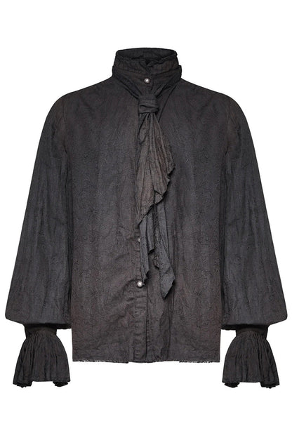 Black Long Lantern Sleeves Retro Metal Button Steampunk Tie Shirt