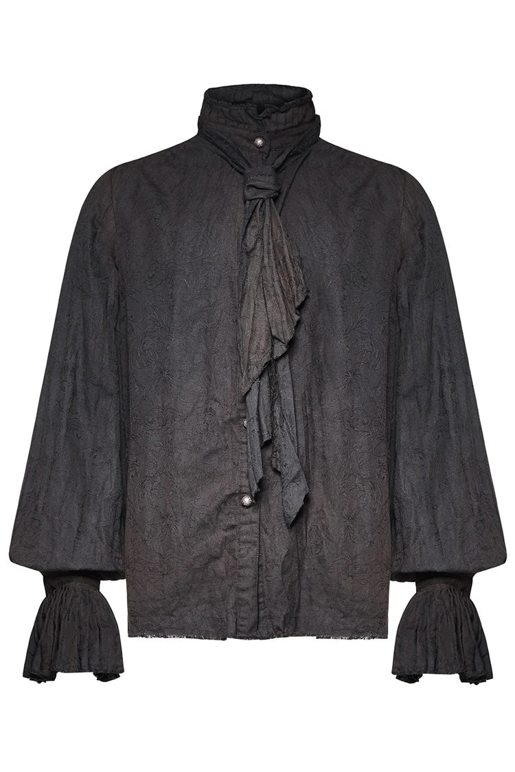 Black Long Lantern Sleeves Retro Metal Button Steampunk Tie Shirt