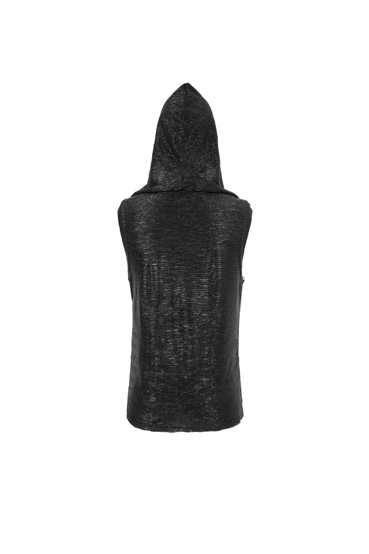 Black Strappy Mesh Splice Punk Vest With Hood