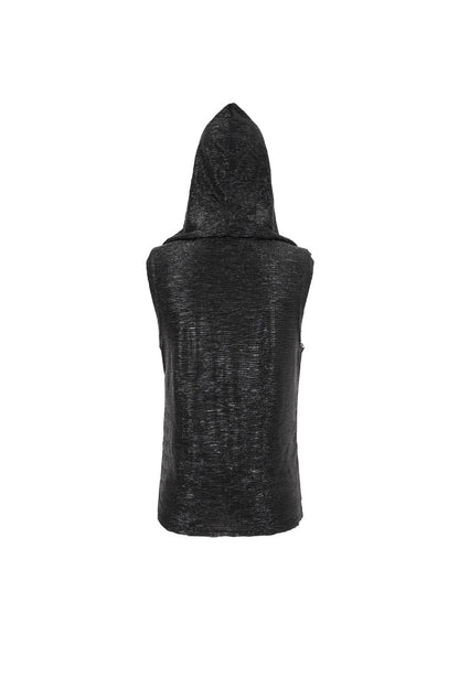 Black Strappy Mesh Splice Punk Vest With Hood