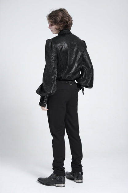 Black Long Puff Sleeves Jacquard Lace Gothic Blouse