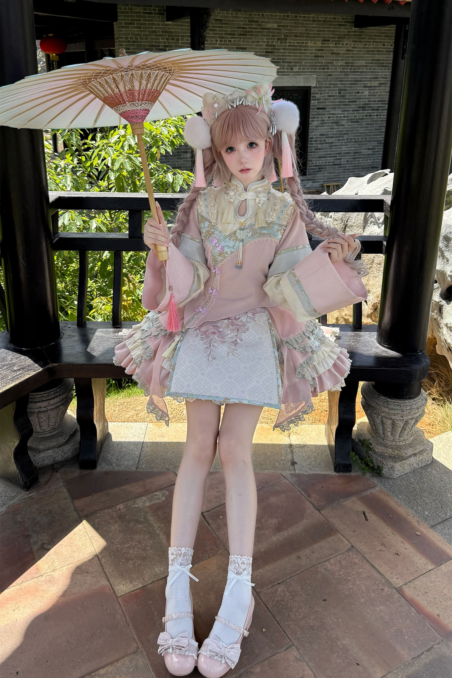 Chinese-style Girl Lolita Tops+skirt+headband+clip