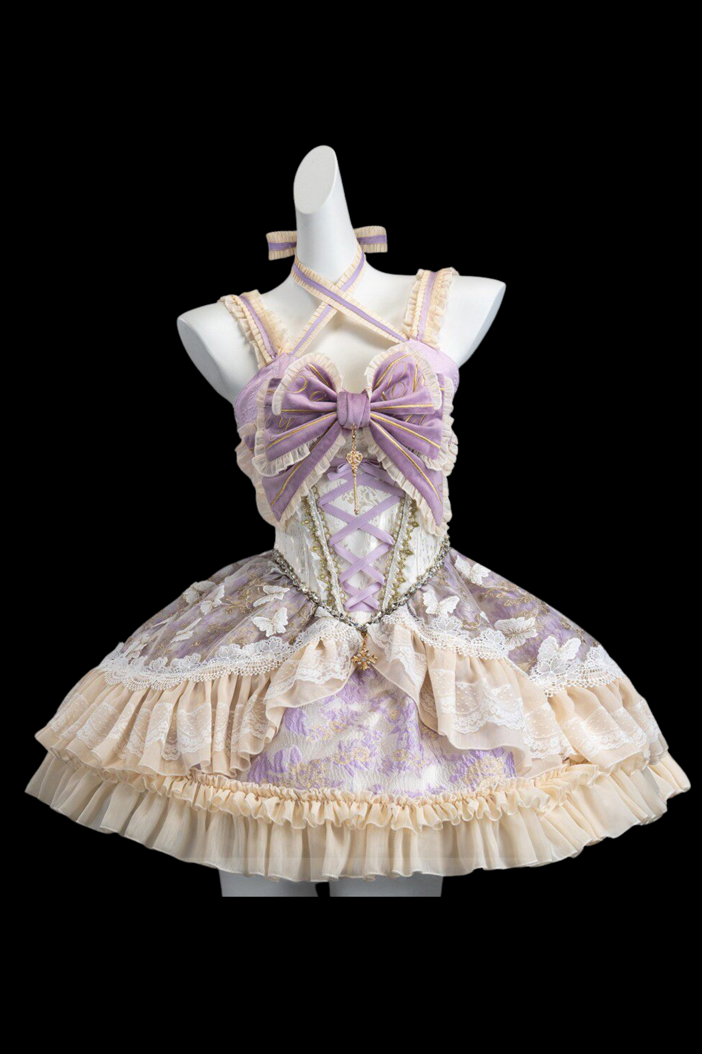 Sweet Baroque Lolita Dress + Veil + Ribbon + Headband + Tail + Sleeves