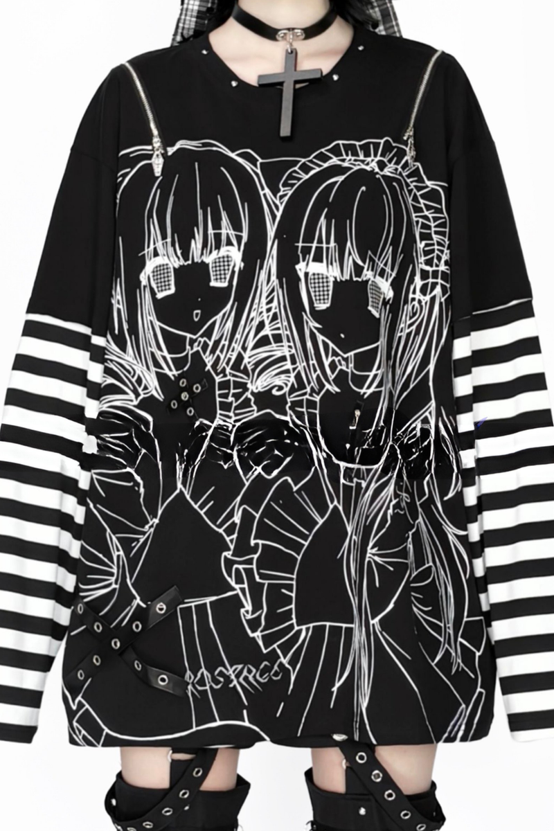 Off-shoulder Top With Subculture Comic Style Print