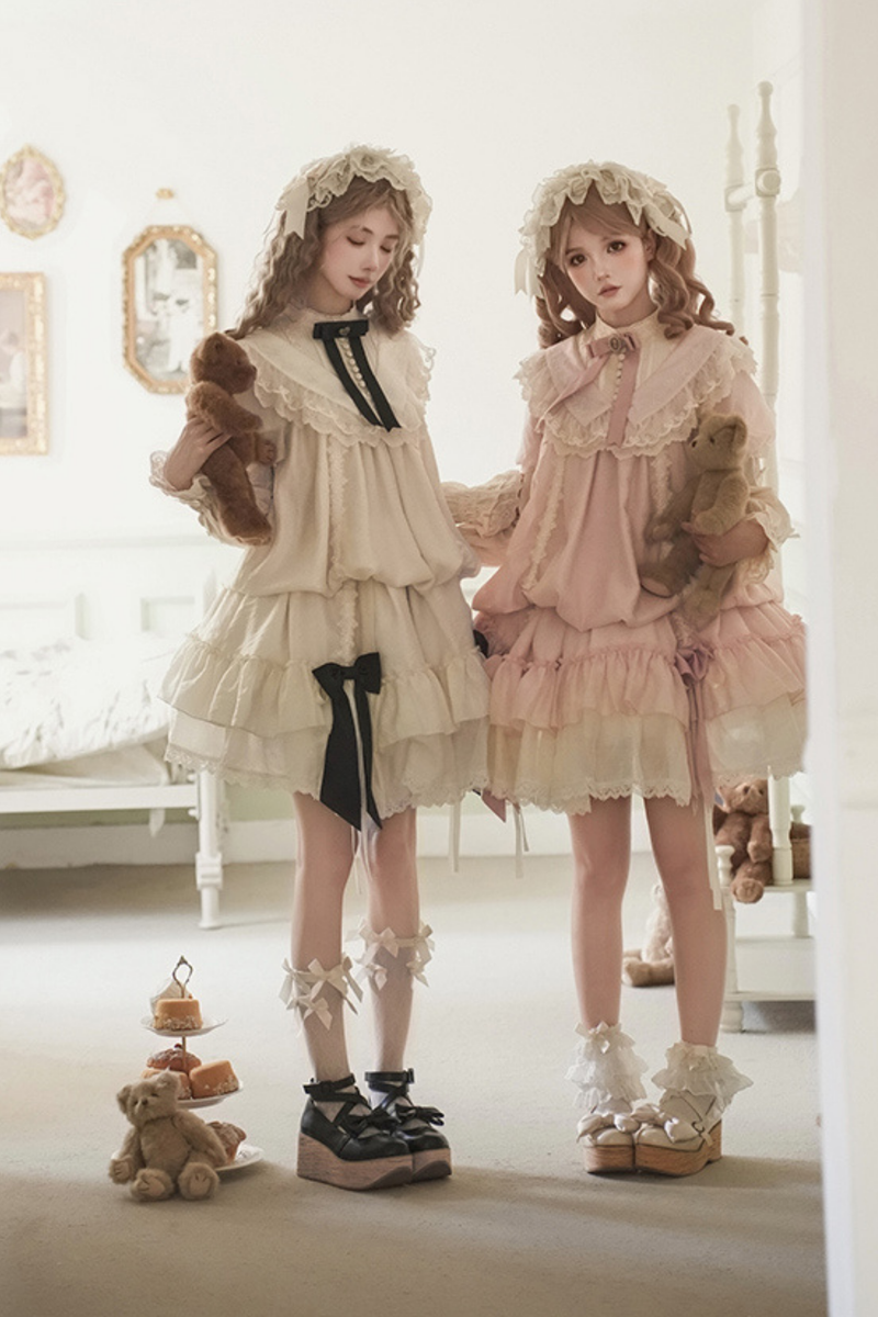 [pre-order] Rose Ruffle Lolita Dress + Dress + Belt + Brooch + Ribbon + Headband + Sleeve