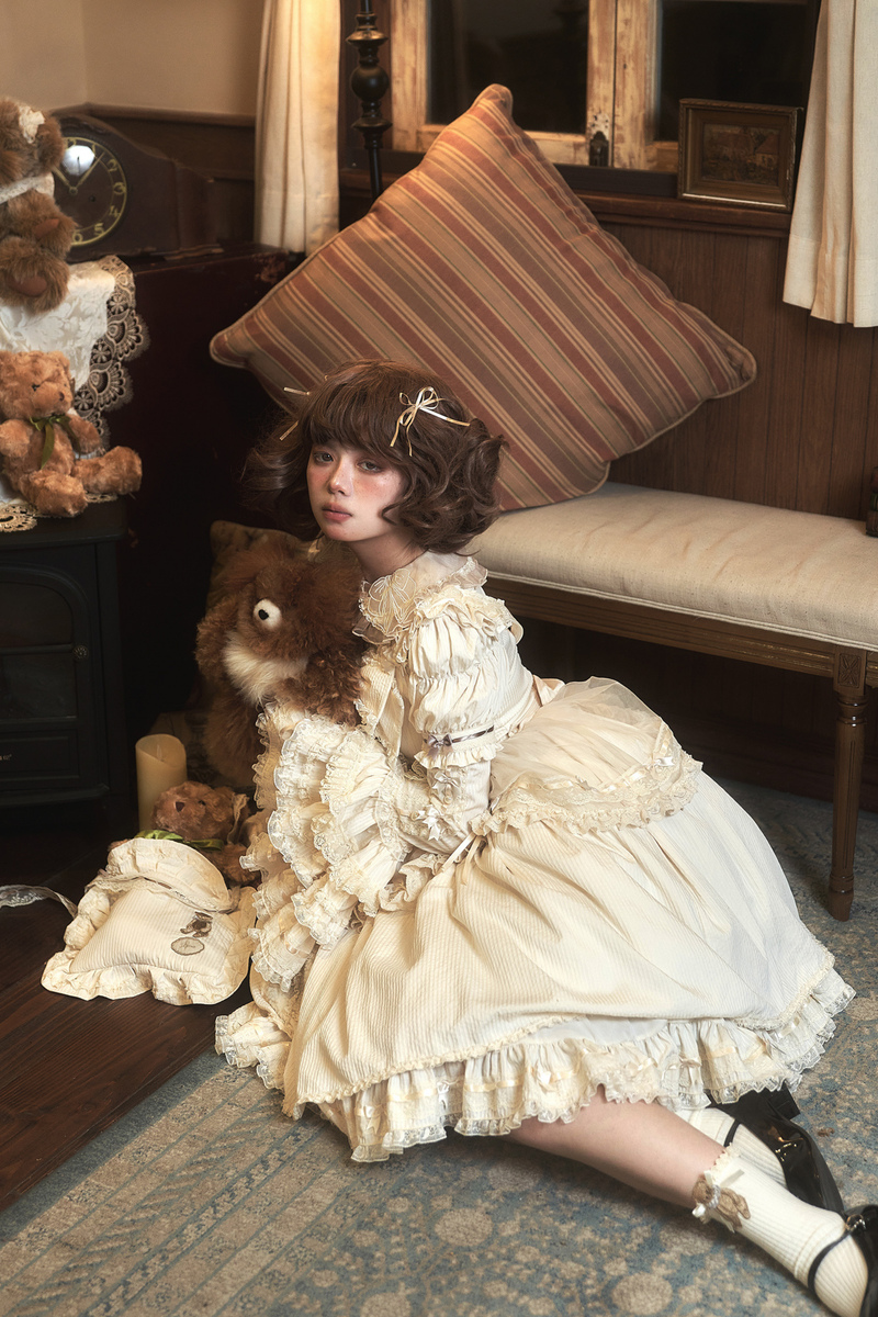Briana Bear Print Dream Doll Lolita Dress + Jsk + Skirt + Shirt + Petticoat