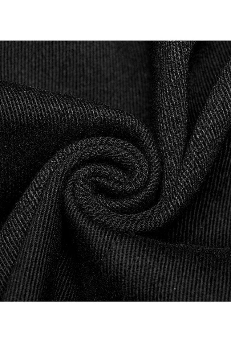 Black Punk High Collar Front Geometric Patterns Splicing Design Shoulder Padded Webbing Buckle Twill Vest