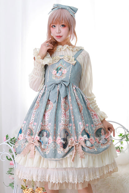 [portrait of a Little Lady] Print Ruffle Bowknot Lace Classic Lolita Jsk Dress 3 Colors