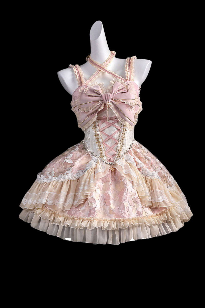 Sweet Baroque Lolita Dress + Veil + Ribbon + Headband + Tail + Sleeves