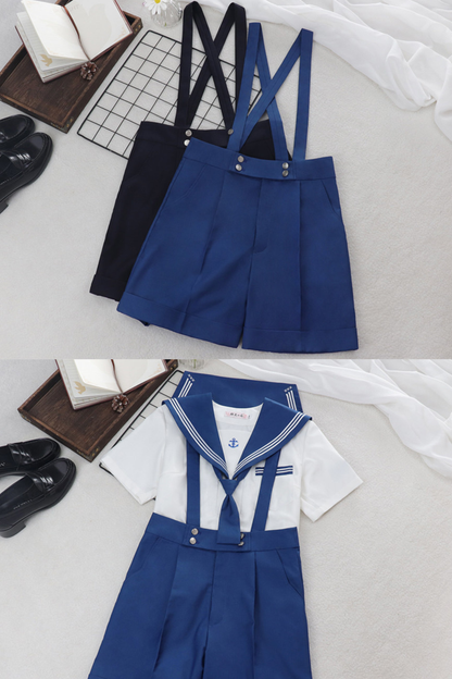 Sailor Shirt + Suspender Shorts + Tie + Beret