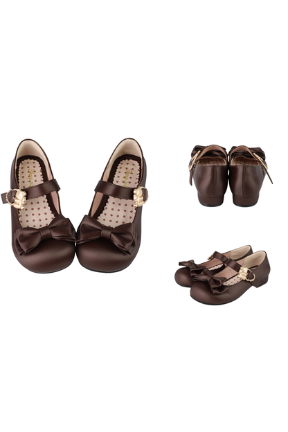 Satin Sheep Puff Ribbon Shoes