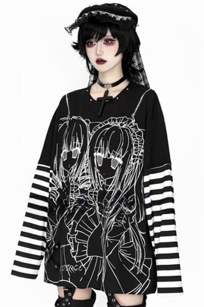 Off-shoulder Top With Subculture Comic Style Print