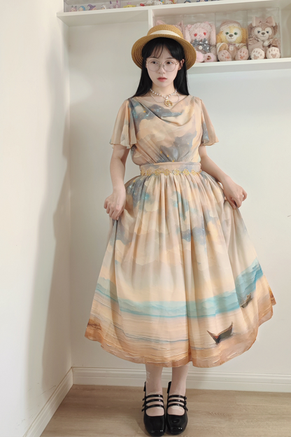 Marble Resort Chiffon Print Dress