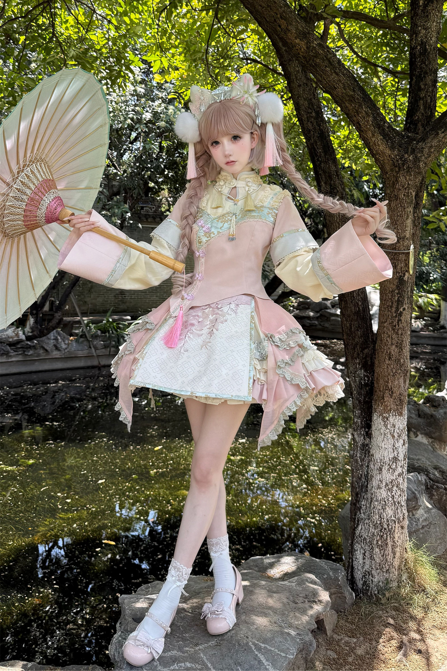 Chinese-style Girl Lolita Tops+skirt+headband+clip