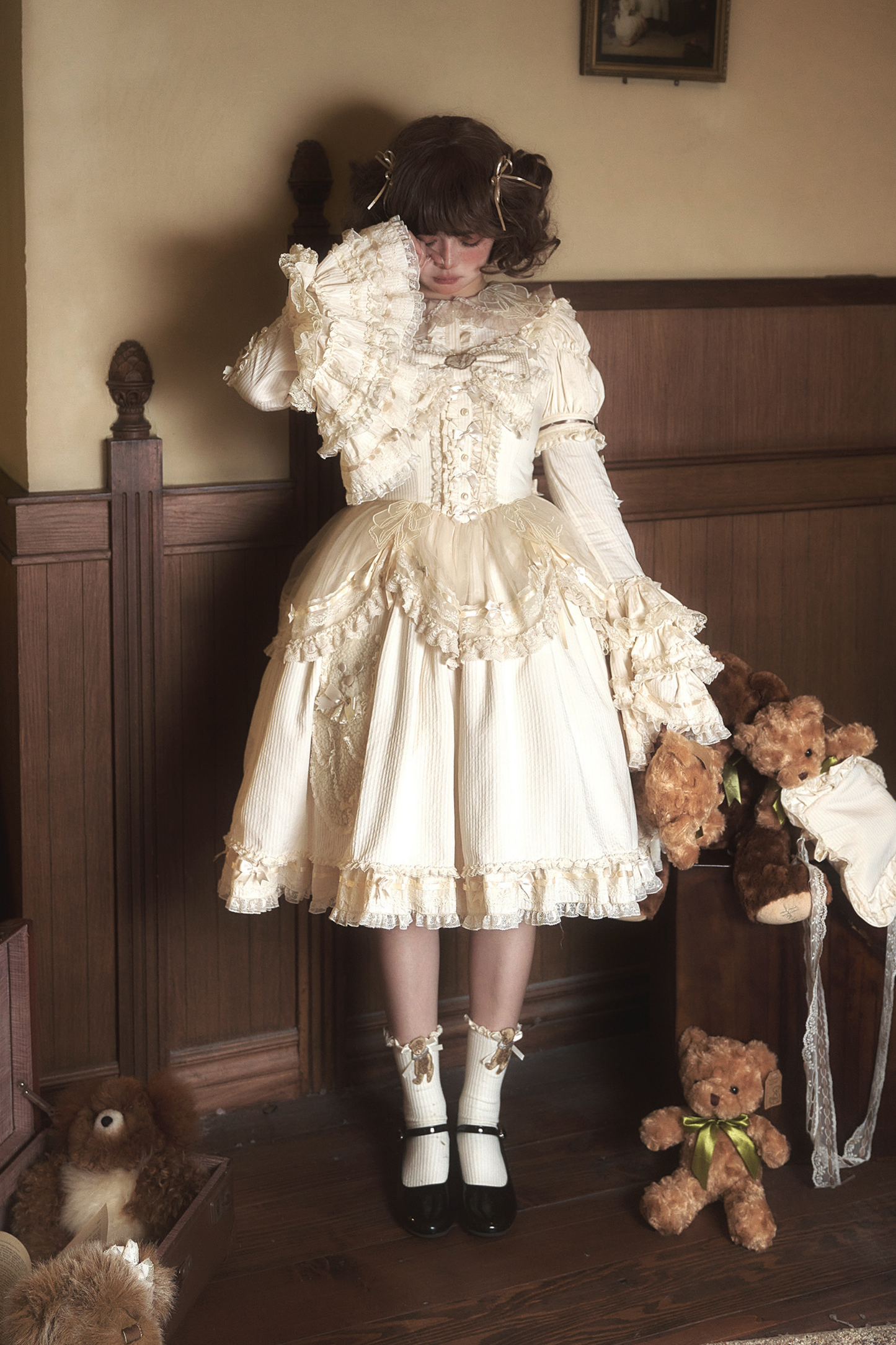 Briana Bear Print Dream Doll Lolita Dress + Jsk + Skirt + Shirt + Petticoat
