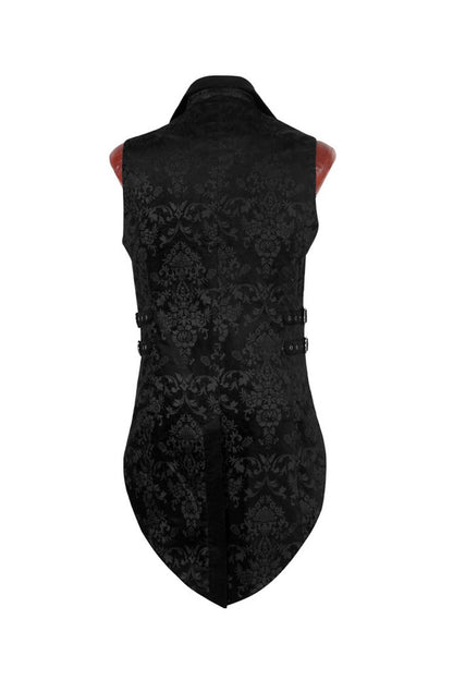 Black Double-breasted Swallowtail Hem Print Gothic Vest
