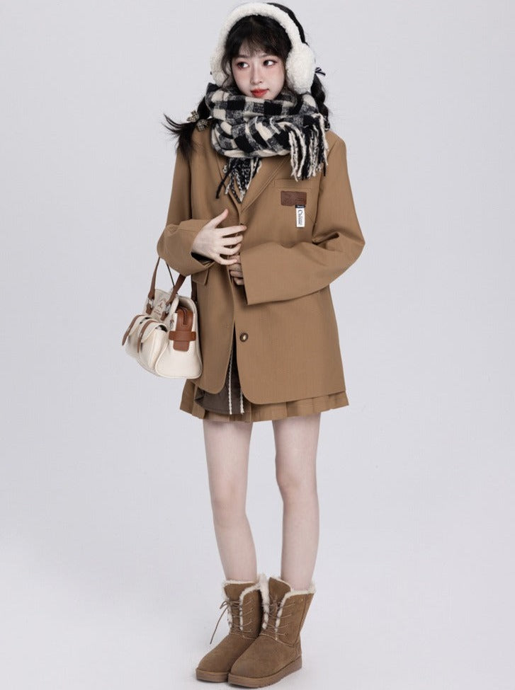 Over College Style Jacket + Pleated Skirt