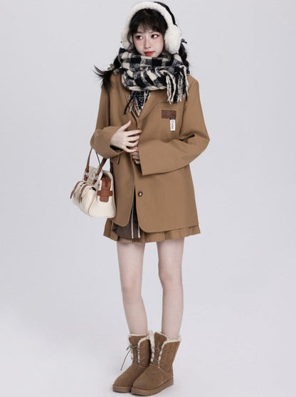 Over College Style Jacket + Pleated Skirt