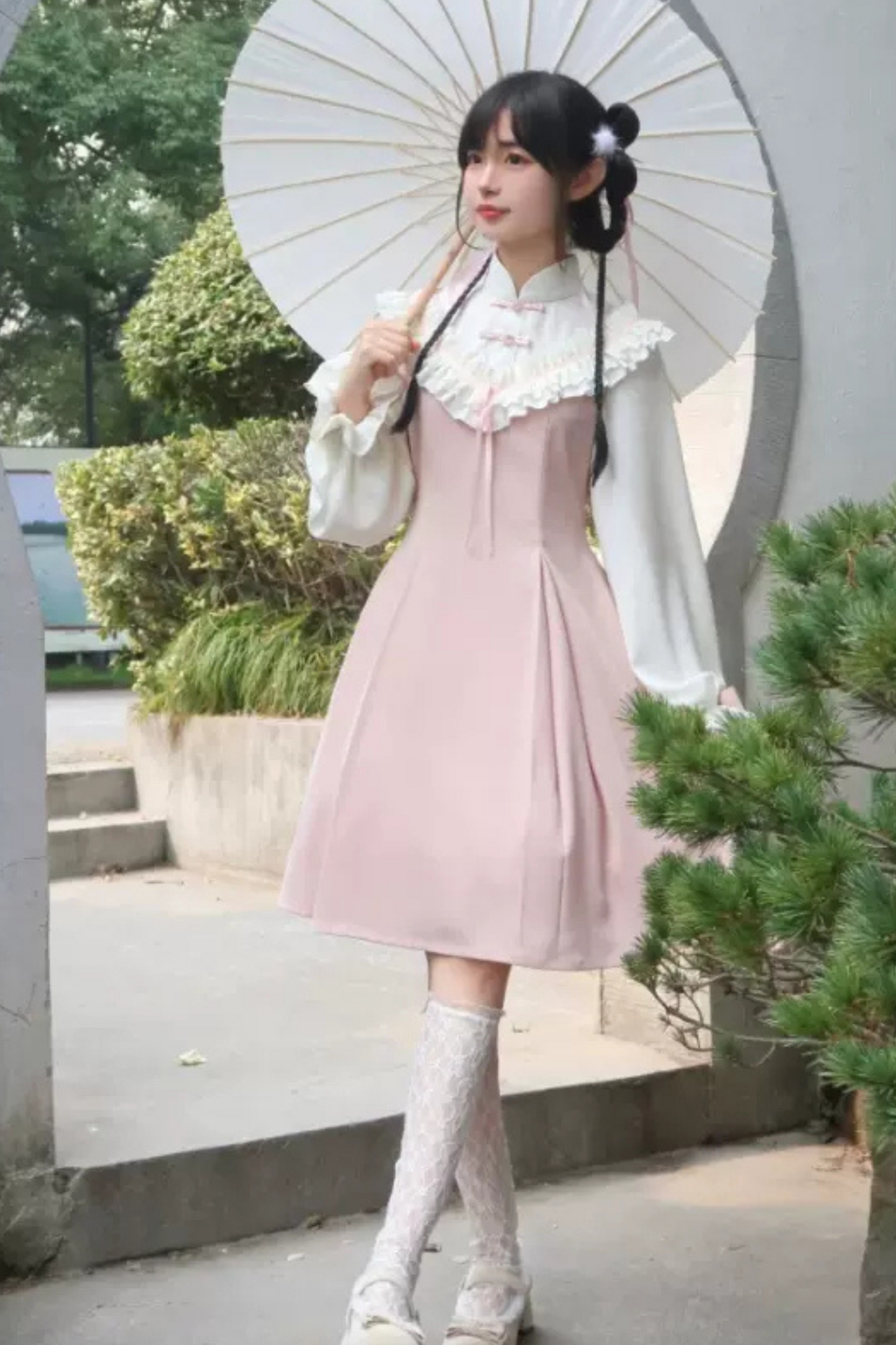 Girly Ruffle Color Chinese-style Dress