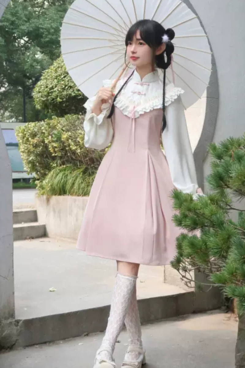 Girly Ruffle Color Chinese-style Dress