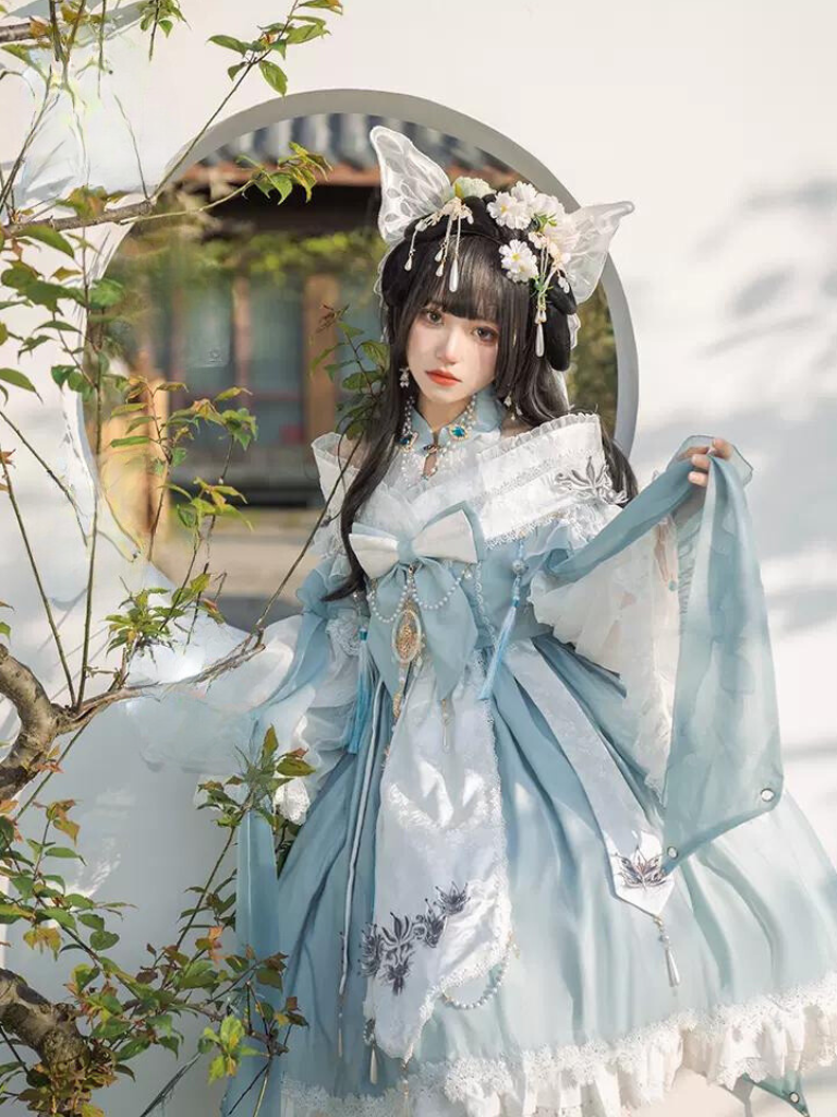 Ribbon Chinese-style Sweet Antique Lolita Suspender Dress