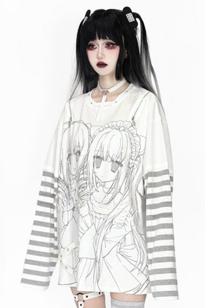 Off-shoulder Top With Subculture Comic Style Print