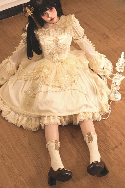 Briana Bear Print Dream Doll Lolita Dress + Jsk + Skirt + Shirt + Petticoat