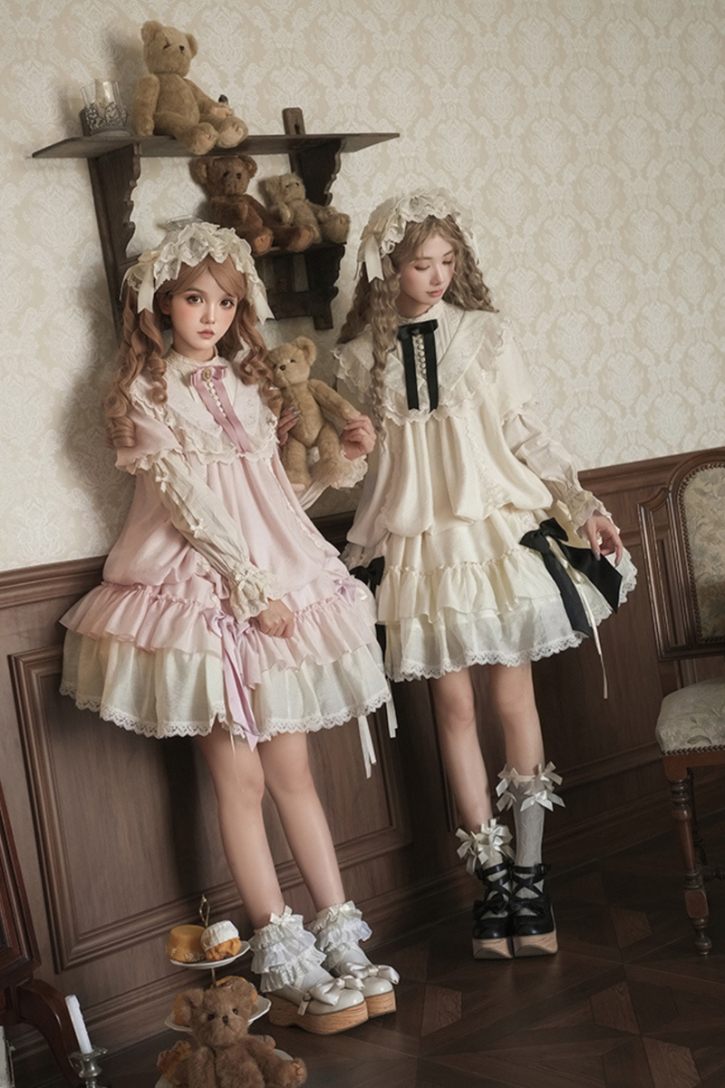 [pre-order] Rose Ruffle Lolita Dress + Dress + Belt + Brooch + Ribbon + Headband + Sleeve