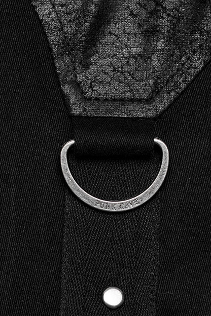 Black Lapel Collar Short Sleeves Stitching Punk Blouse