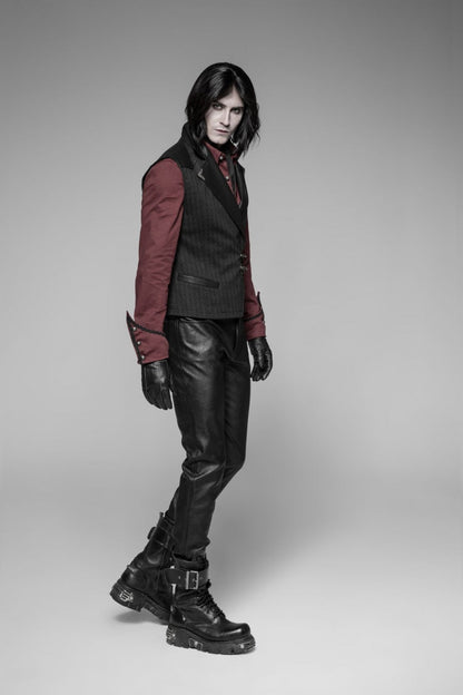 Black V Collar Sleeveless Metal Buckle Steampunk Crossover Formal Vest