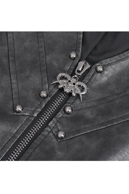 Black Studded Faux Leather Punk Vest