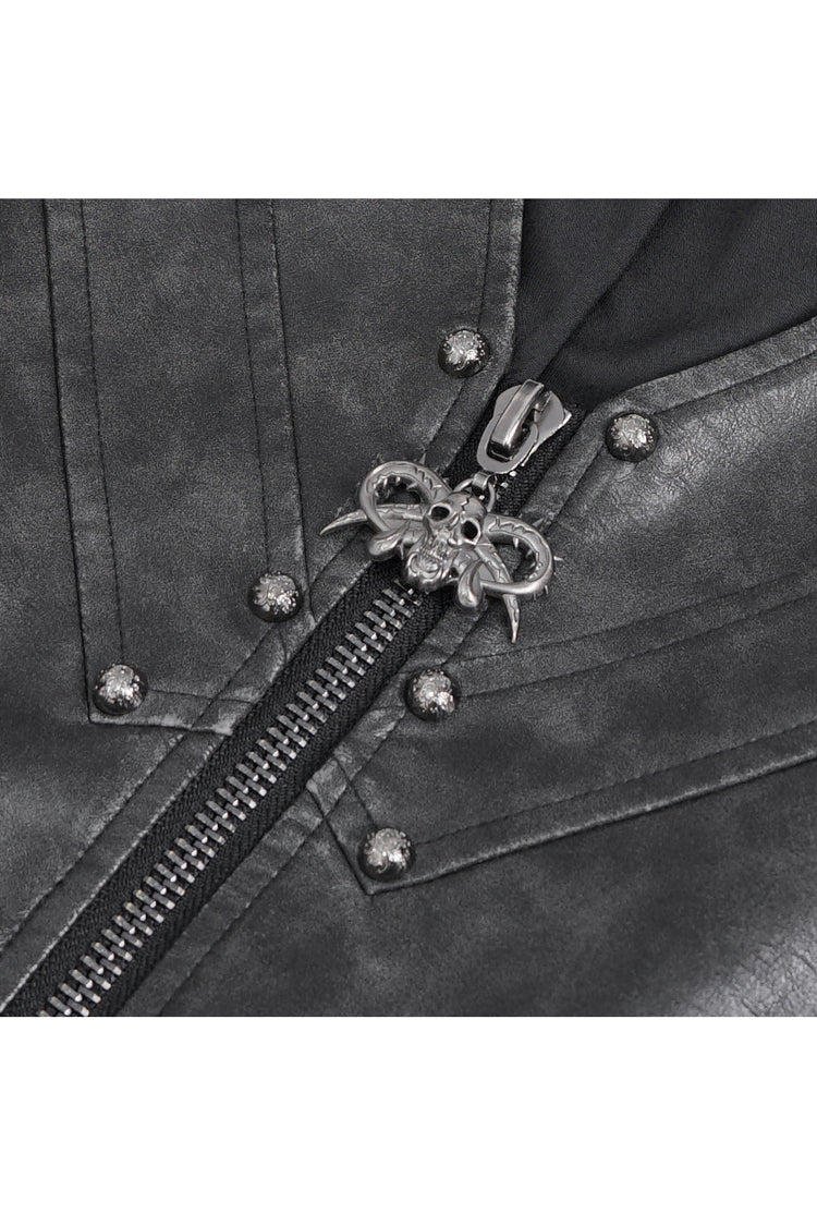 Black Studded Faux Leather Punk Vest