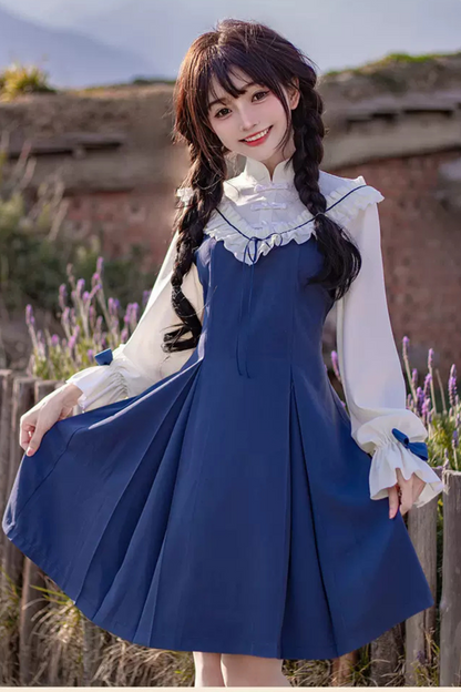 Girly Ruffle Color Chinese-style Dress