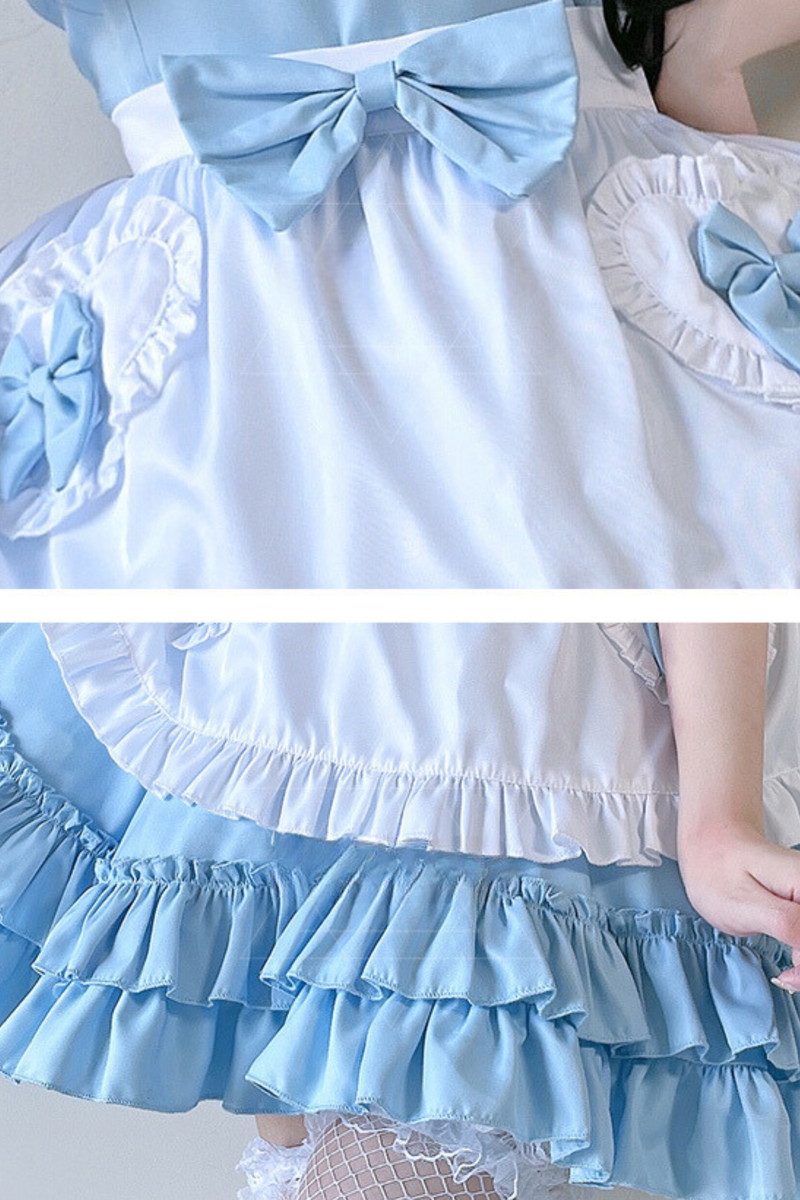 Double Ribbon Ruffle Lolita Maid Dress Set