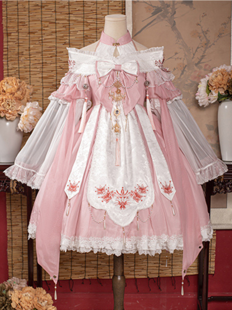 Ribbon Chinese-style Sweet Antique Lolita Suspender Dress