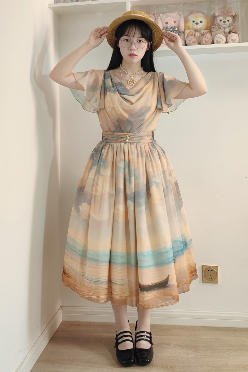 Marble Resort Chiffon Print Dress