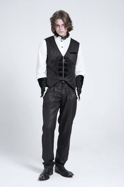 Black Sleeveless Embroidery Stitching Velvet Gothic Vest