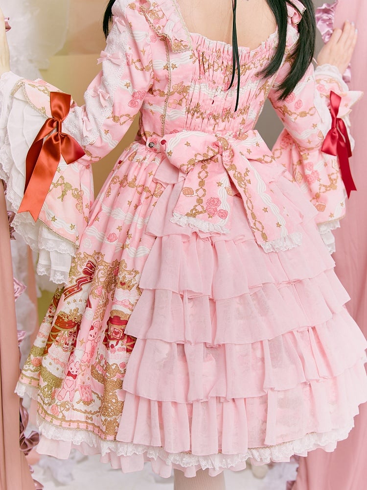 [pre-order Deadline: April 26] Retro Romance Sweet Lolita Ribbon Cake Print Princess Sleeve Dress
