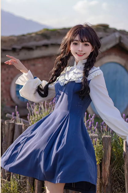Girly Ruffle Color Chinese-style Dress