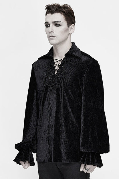 Black Velvet Elastic Lantern Sleeves Gothic Blouse